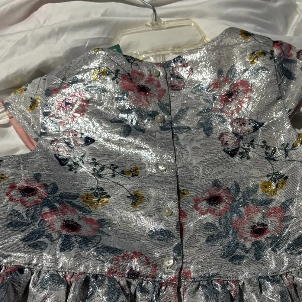 H & M 9/10 Floral Metallic Dress new with tags nwt pink mustard fall look shiny